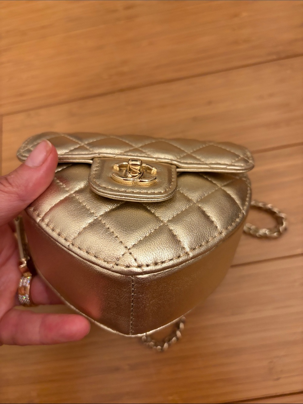 Quilted Metallic Heart Mini Crossbody Bag - Gold - Picture 5 of 8